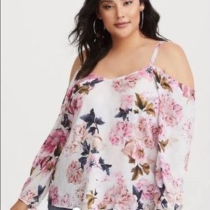 Torrid 2X - White and Pink Cold Shoulder Blouse